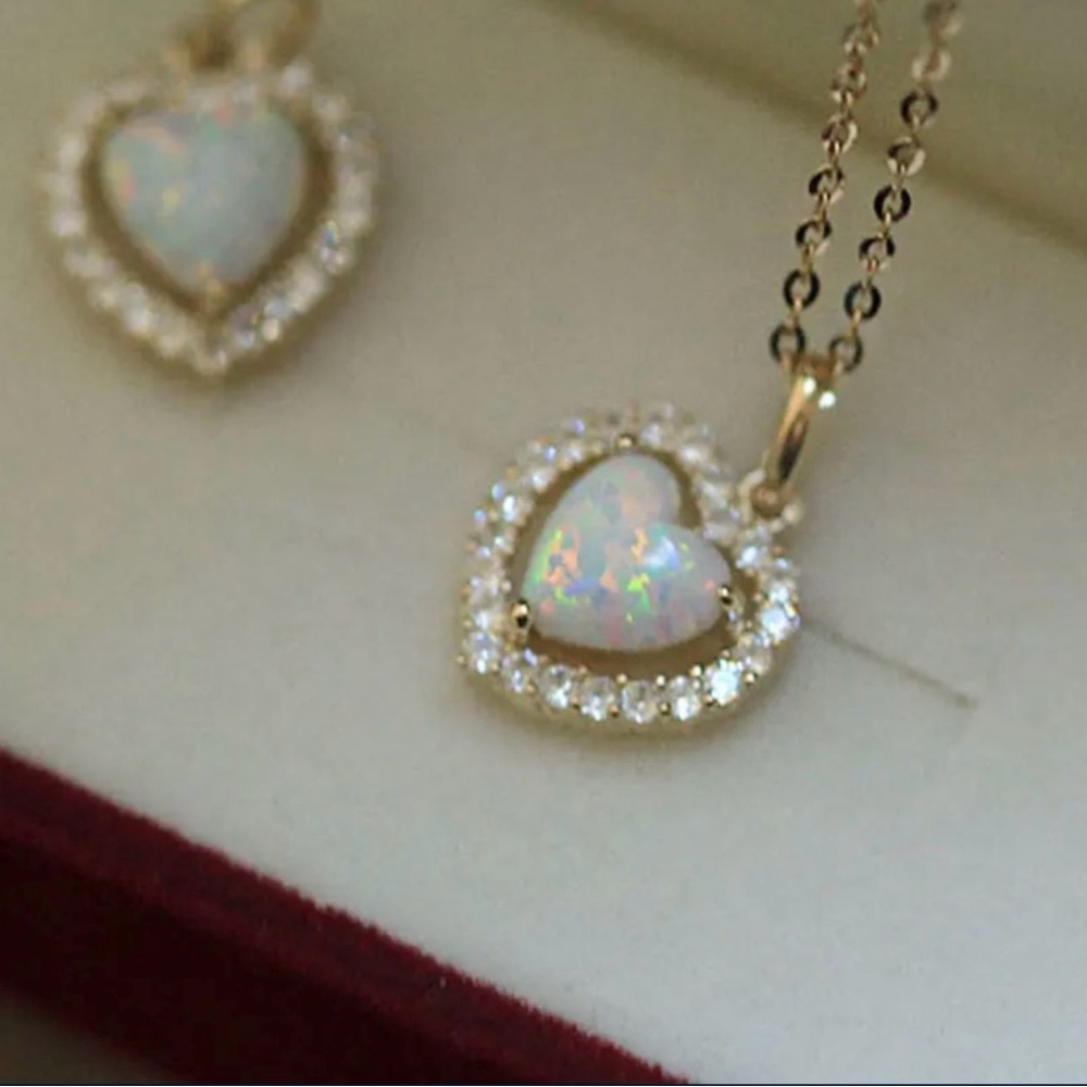 Elegant Heart-Shaped Opal Pendant Necklace Gold tone over silver